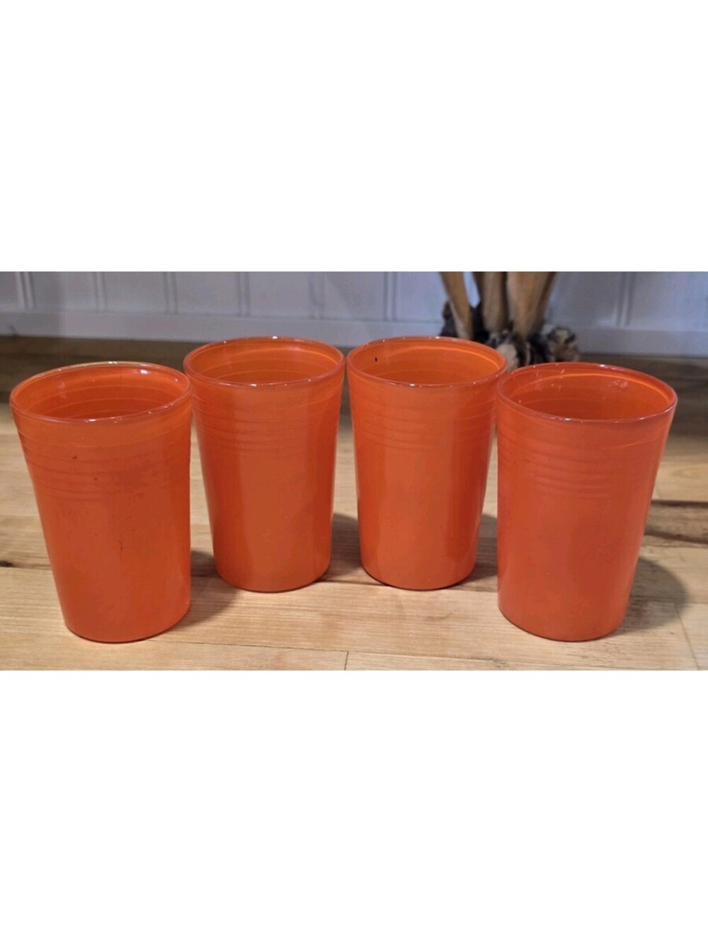 Vtg Hazel Atlas Moderntone Platonite Juice Glasses  Vibrant Vermilion Orange